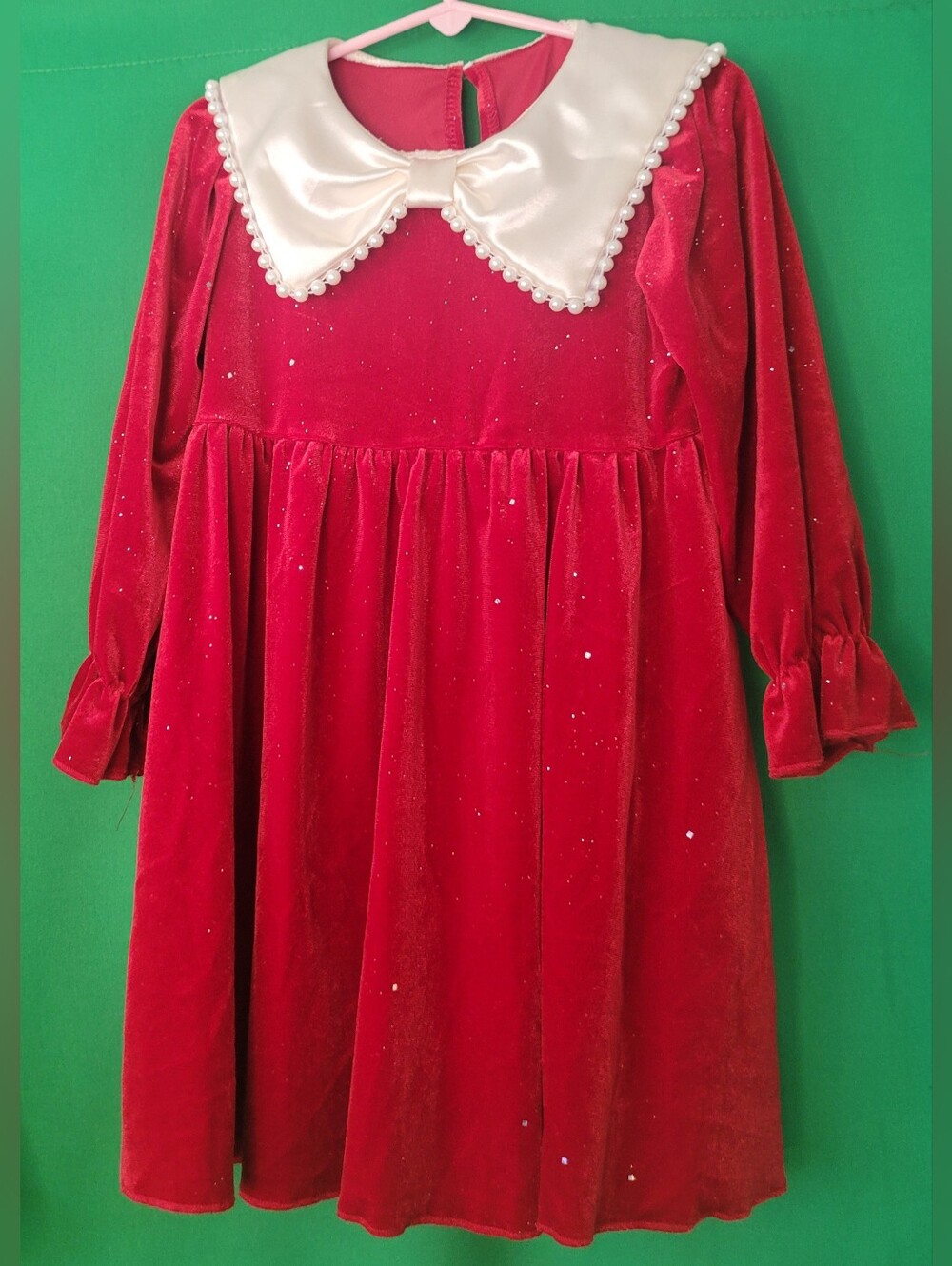 Red Velvet Girls Costume Dress Pearl Collar Bow 4yr 4t Shein Christmas Holiday 3